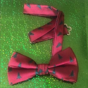 Christmas Red Bow Tie with Tree Print